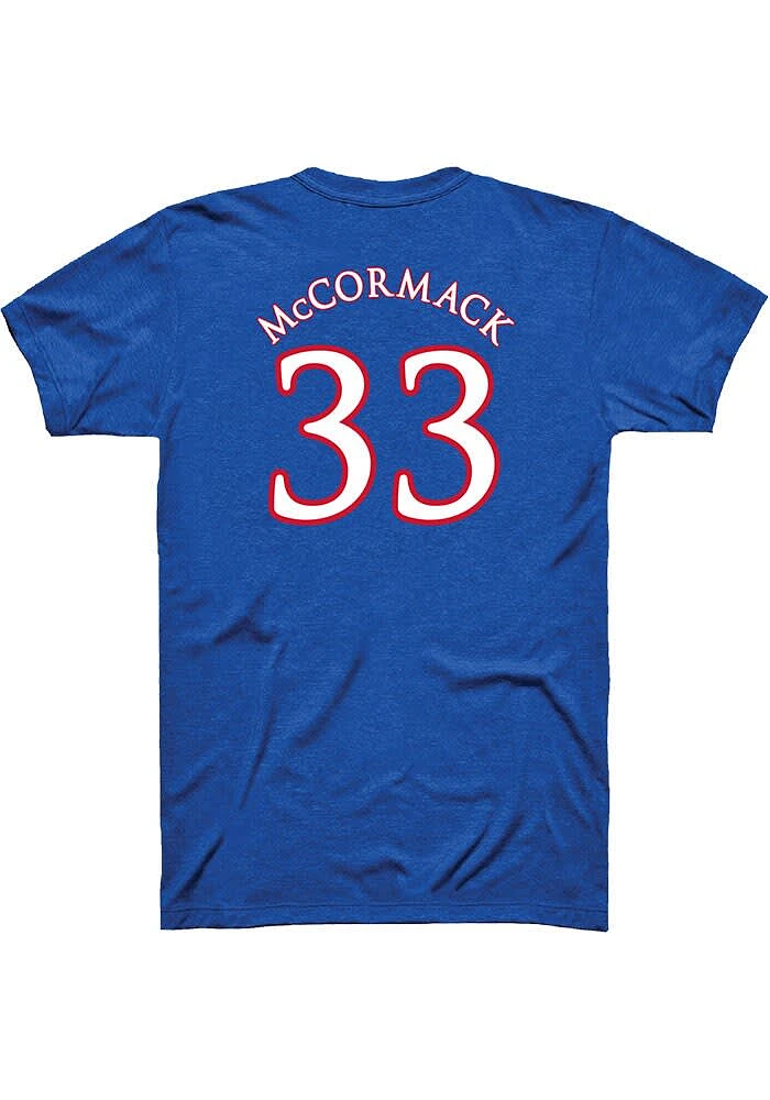 David McCormack Kansas Jayhawks Blue Basketball Player Name and Number Short Sleeve T Shirt