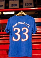 David McCormack Kansas Jayhawks Blue Basketball Player Name and Number Short Sleeve T Shirt