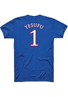 Joseph Yesufu Kansas Jayhawks Blue Basketball Player Name and Number Short Sleeve T Shirt