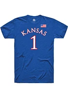 Joseph Yesufu Kansas Jayhawks Blue Basketball Player Name and Number Short Sleeve T Shirt