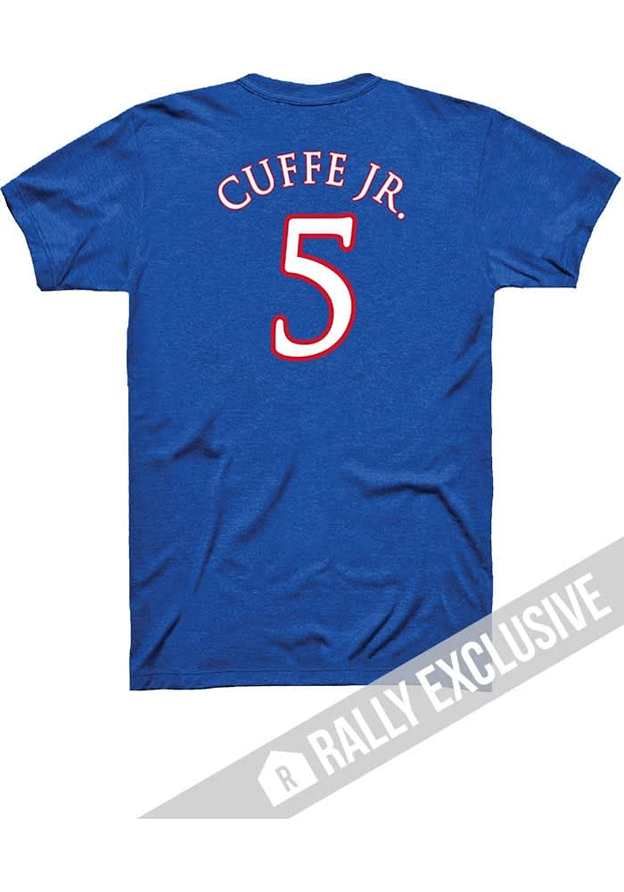Kyle Cuffe Jr Kansas Jayhawks Blue Basketball Player Name and Number Short Sleeve T Shirt