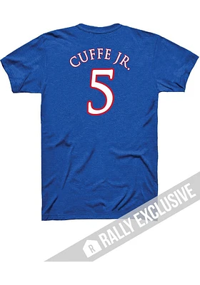 Kyle Cuffe Jr Kansas Jayhawks Blue Basketball Player Name and Number Short Sleeve T Shirt