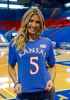 Kyle Cuffe Jr Kansas Jayhawks Blue Basketball Player Name and Number Short Sleeve T Shirt