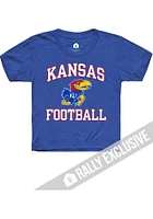 Rally Kansas Jayhawks Youth Blue Football Number One Short Sleeve T-Shirt