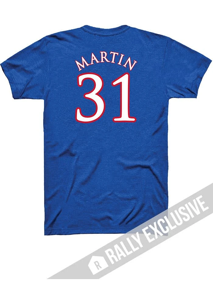 Cam Martin Kansas Jayhawks Blue Basketball Player Name and Number Short Sleeve T Shirt
