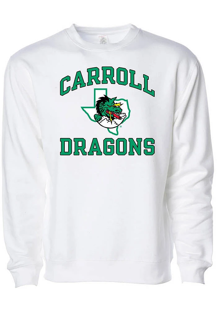 Rally Carroll High School Dragons Mens White Number One Long Sleeve Crew Sweatshirt