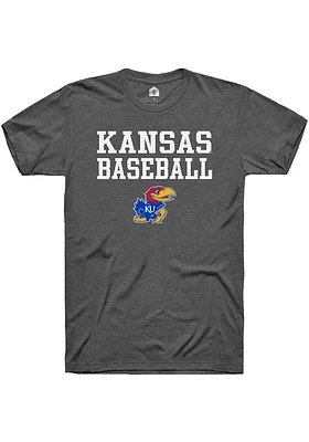 Rally Kansas Jayhawks Charcoal Baseball Stacked Short Sleeve T Shirt