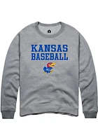 Rally Kansas Jayhawks Mens Grey Baseball Stacked Long Sleeve Crew Sweatshirt