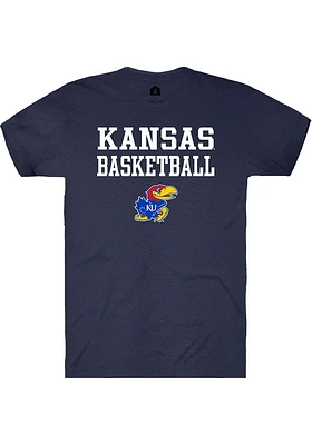 Rally Kansas Jayhawks Navy Blue Basketball Stacked Short Sleeve T Shirt