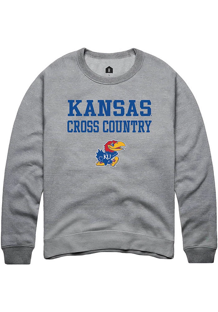 Rally Kansas Jayhawks Mens Charcoal Cross Country Stacked Long Sleeve Crew Sweatshirt