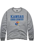 Rally Kansas Jayhawks Mens Charcoal Cross Country Stacked Long Sleeve Crew Sweatshirt