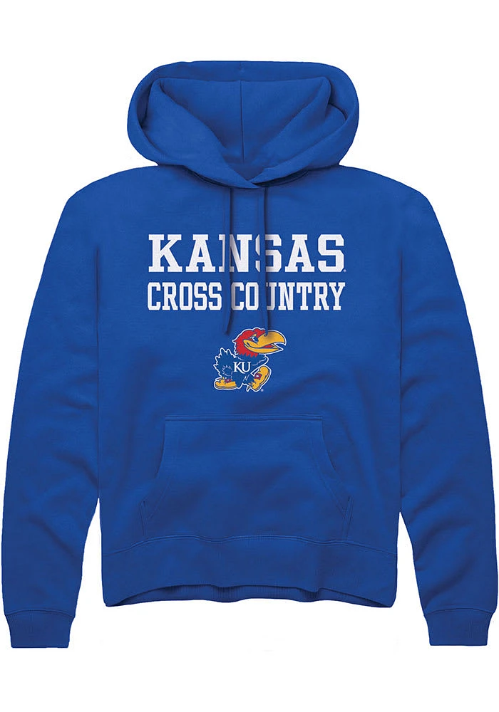 Rally Kansas Jayhawks Mens Blue Cross Country Stacked Long Sleeve Hoodie