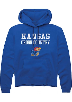 Rally Kansas Jayhawks Mens Blue Cross Country Stacked Long Sleeve Hoodie