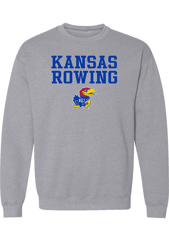Rally Kansas Jayhawks Mens Grey Rowing Stacked Long Sleeve Crew Sweatshirt