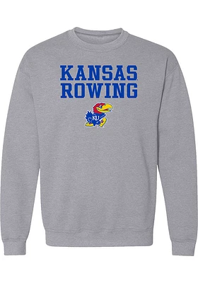 Rally Kansas Jayhawks Mens Grey Rowing Stacked Long Sleeve Crew Sweatshirt