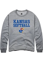 Rally Kansas Jayhawks Mens Grey Softball Stacked Long Sleeve Crew Sweatshirt