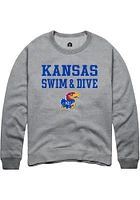 Rally Kansas Jayhawks Mens Grey Swim and Dive Stacked Long Sleeve Crew Sweatshirt
