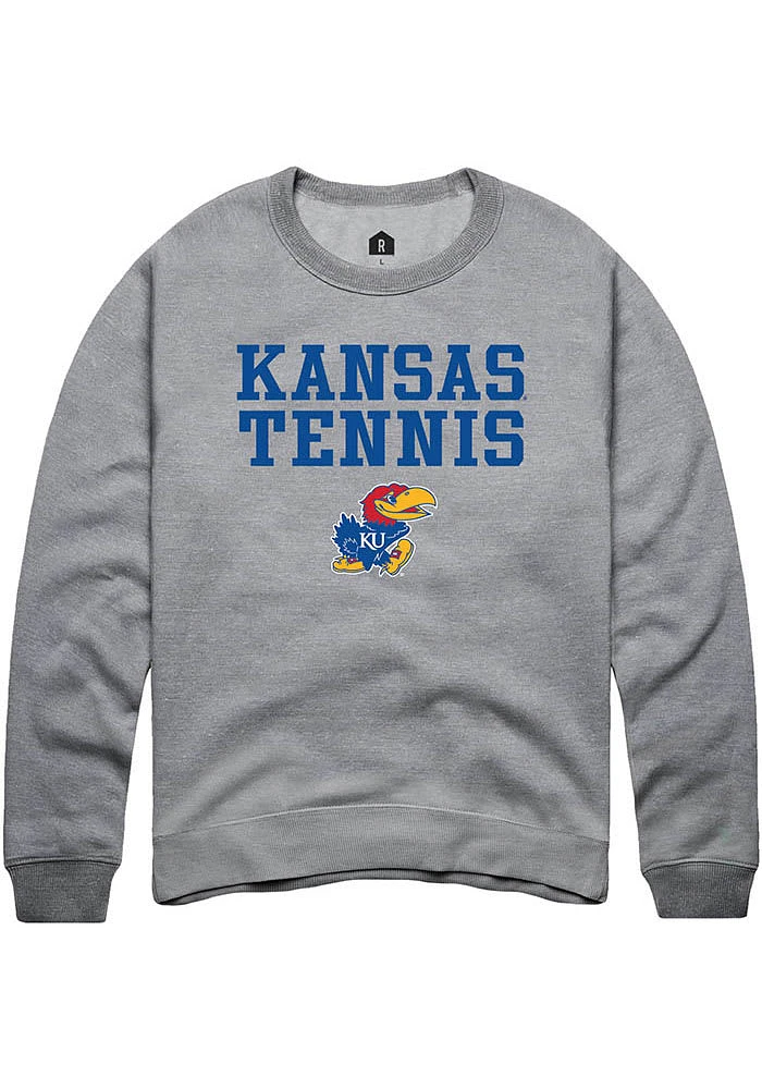 Rally Kansas Jayhawks Mens Grey Tennis Stacked Long Sleeve Crew Sweatshirt