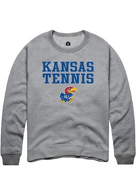 Rally Kansas Jayhawks Mens Grey Tennis Stacked Long Sleeve Crew Sweatshirt