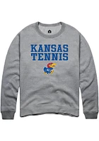 Rally Kansas Jayhawks Mens Grey Tennis Stacked Long Sleeve Crew Sweatshirt