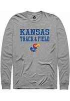 Rally Kansas Jayhawks Grey Track and Field Stacked Long Sleeve T Shirt