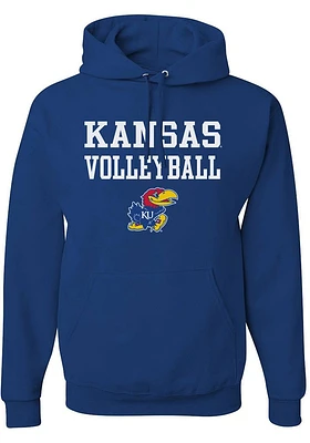 Rally Kansas Jayhawks Mens Blue Volleyball Stacked Long Sleeve Hoodie