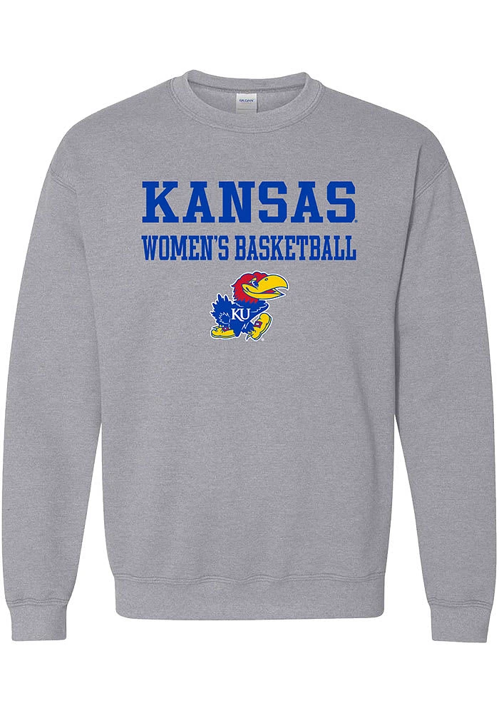 Rally Kansas Jayhawks Mens Grey Womens Basketball Stacked Long Sleeve Crew Sweatshirt