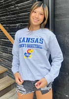 Rally Kansas Jayhawks Mens Grey Womens Basketball Stacked Long Sleeve Crew Sweatshirt