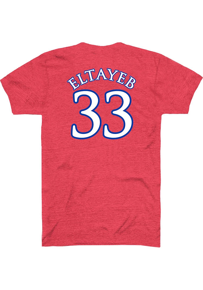 Nadira Eltayeb Kansas Jayhawks Red Basketball Name and Number Short Sleeve Player T Shirt