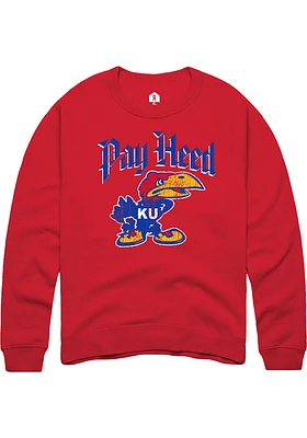 Rally Kansas Jayhawks Mens Red Pay Heed Long Sleeve Fashion Sweatshirt