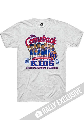 Kansas Jayhawks White Rally 2022 National Champions Come Back Caricature Basketball Short Sleeve P..