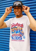 Kansas Jayhawks White Rally 2022 National Champions Come Back Caricature Basketball Short Sleeve P..