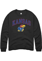 Rally Kansas Jayhawks Mens Black Arch Mascot Long Sleeve Crew Sweatshirt