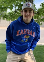 Rally Kansas Jayhawks Mens Blue Arch Mascot Long Sleeve Hoodie