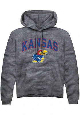 Rally Kansas Jayhawks Mens Charcoal Arch Mascot Long Sleeve Hoodie