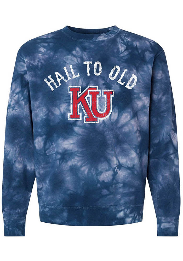Rally Kansas Jayhawks Mens Navy Blue Tie Dye Hail To Long Sleeve Crew Sweatshirt