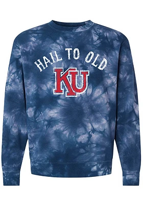 Rally Kansas Jayhawks Mens Navy Blue Tie Dye Hail To Long Sleeve Crew Sweatshirt