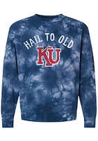 Rally Kansas Jayhawks Mens Navy Blue Tie Dye Hail To Long Sleeve Crew Sweatshirt