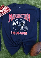 Rally Manhattan High School Indians Navy Blue Football Helmet Long Sleeve T Shirt