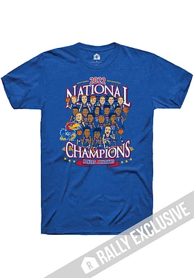 Rally Kansas Jayhawks Blue 2022 National Champions NIL Caricature Basketball Short Sleeve T Shirt