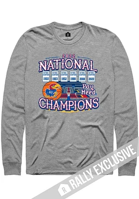 Rally Kansas Jayhawks Grey 2022 National Champions Banners Long Sleeve T Shirt