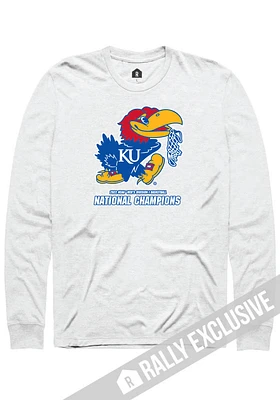 Rally Kansas Jayhawks White 2022 National Champions Cut The Net Long Sleeve T Shirt