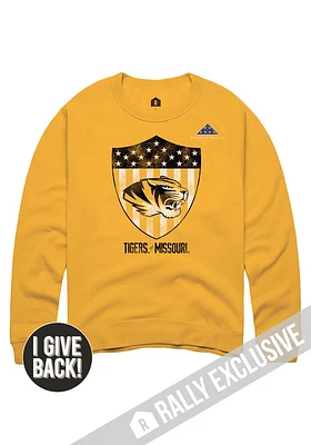 Rally Missouri Tigers Mens Gold Folds of Honor Shield Long Sleeve Crew Sweatshirt