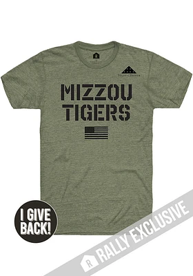 Rally Missouri Tigers Olive Folds of Honor Stencil Flag Short Sleeve Fashion T Shirt