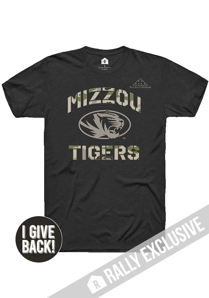 Rally Missouri Tigers Black Folds of Honor Camo Number One Short Sleeve Fashion T Shirt