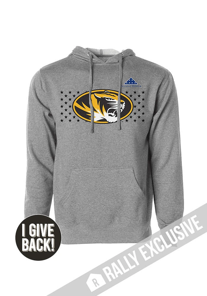 Rally Missouri Tigers Mens Grey Folds of Honor Stars Long Sleeve Hoodie