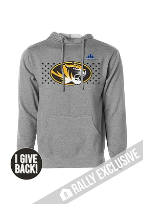 Rally Missouri Tigers Mens Grey Folds of Honor Stars Long Sleeve Hoodie