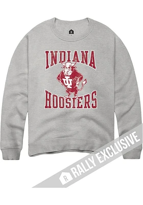 Rally Indiana Hoosiers Mens Grey Distressed Number One Graphic Long Sleeve Crew Sweatshirt