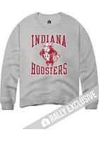 Rally Indiana Hoosiers Mens Grey Distressed Number One Graphic Long Sleeve Crew Sweatshirt