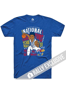 Ochai Agbaji Kansas Jayhawks Blue 2022 National Champions Caricature Basketball Short Sleeve Playe..